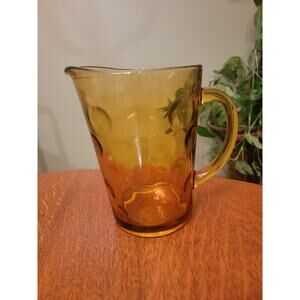 Vintage Hazel Atlas Eldorado Coin Dot Amber Glass Pitcher 7¾" Mid Century Modern